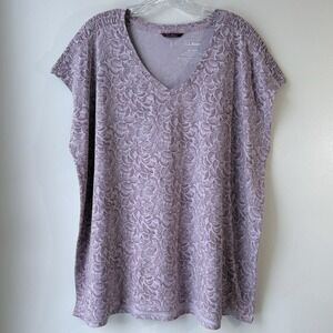 Lands' End Sleeveless V-Neck Top 2X Purple Smocked Shoulders NWOT